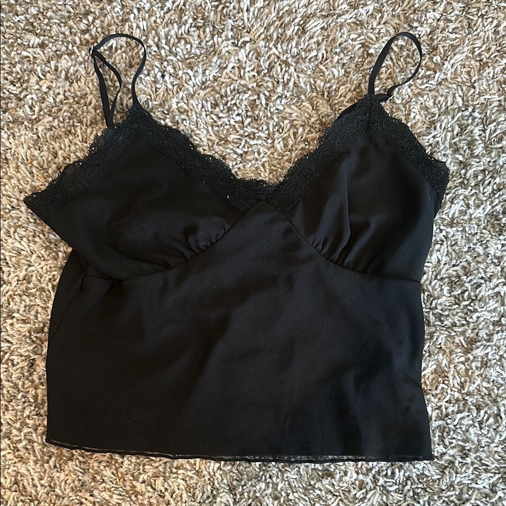 Wild Fable Black Lace Trim Crop Top